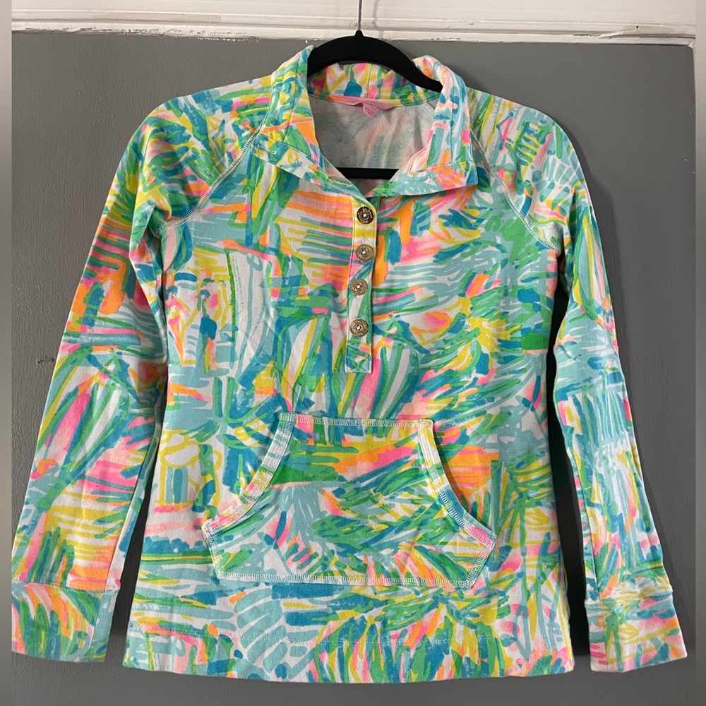 Lily Pulitzer Captain Popover Seasalt & Sun‎ Pink 1/4 Button Top Size XXS